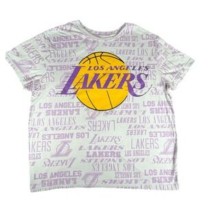 LA Lakers All Over Print T Shirt Mens XL White NBA Logo Graphic Tee